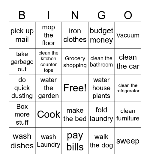 Moving Out Bingo Card