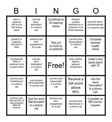 Insurance support Bingo Card