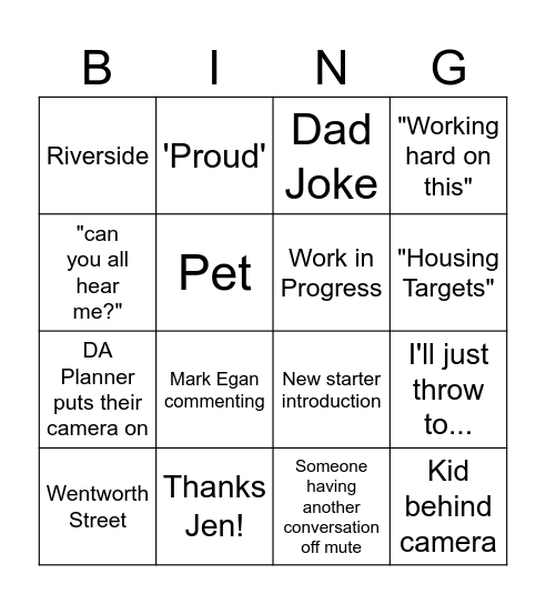 Cascade Bingo Card
