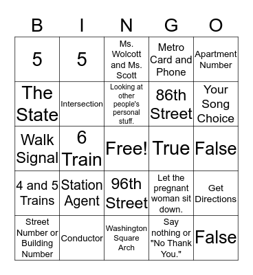 Last Travel Training BINGO!! Bingo Card