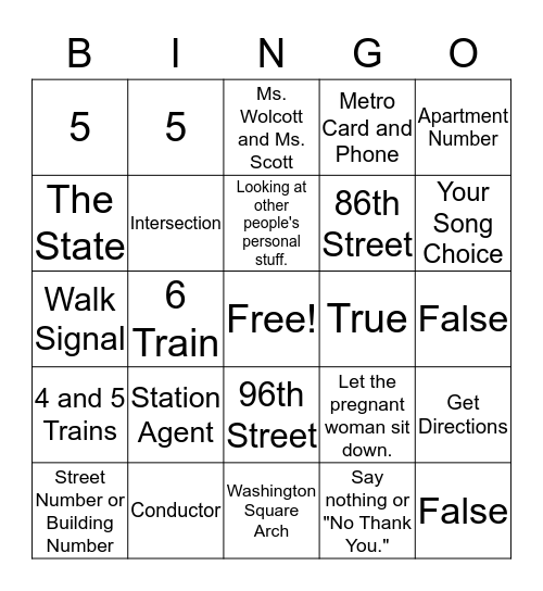 Last Travel Training BINGO!! Bingo Card