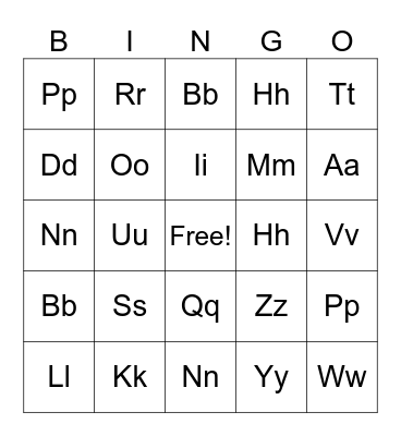 ALPHABET Bingo Card