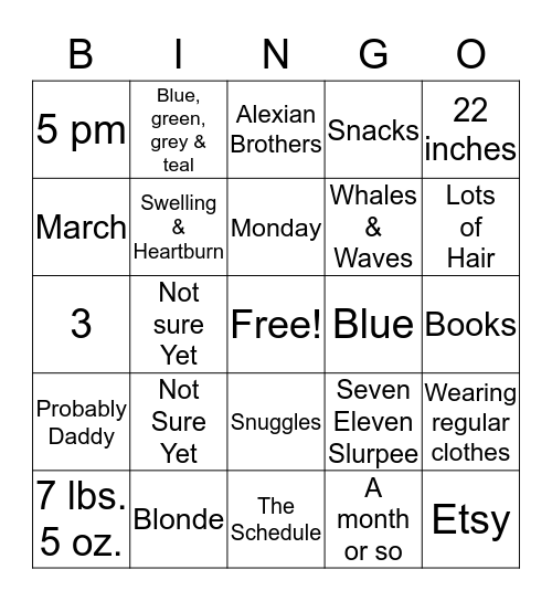 Mommy to Be Bingo!! Bingo Card