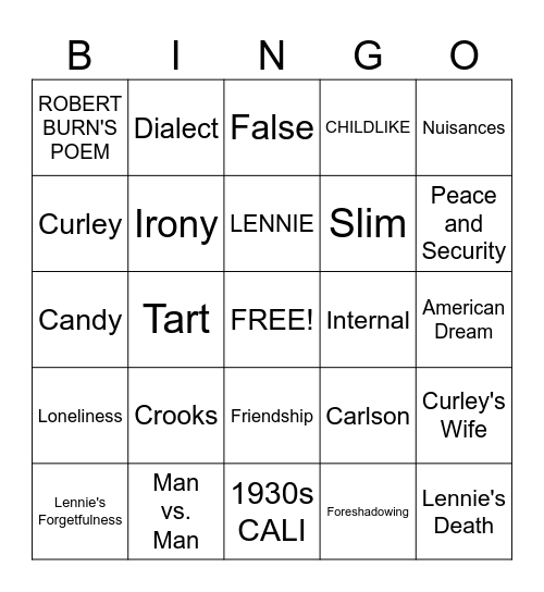 OF MICE AND MEN BINGO Card