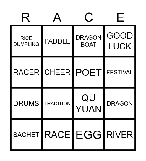 DRAGON BOAT BINGO Card