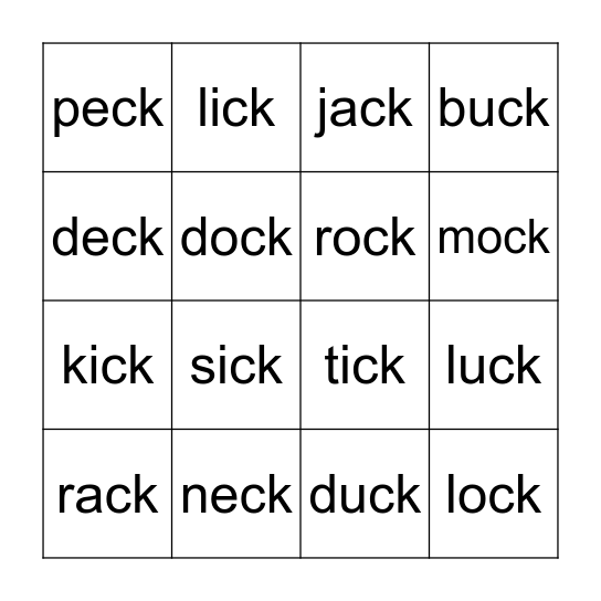ck words Bingo Card