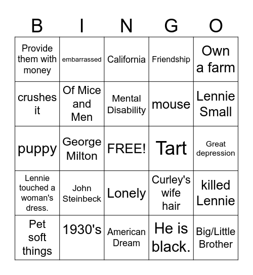 OF MICE AND MEN BINGO Card