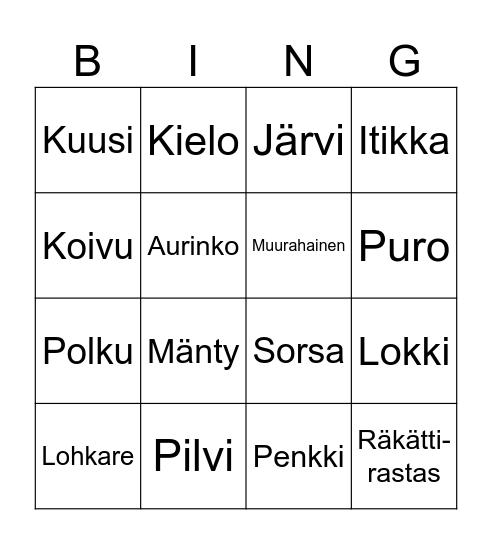 Luonto Bingo Card