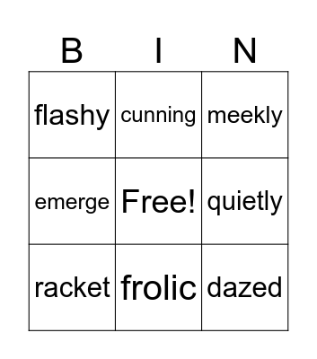 Vocabulary Bingo Card