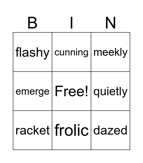 Vocabulary Bingo Card