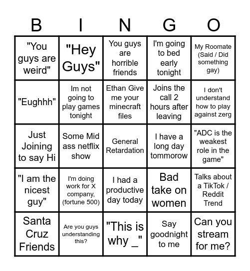 Rehan Bingo Card