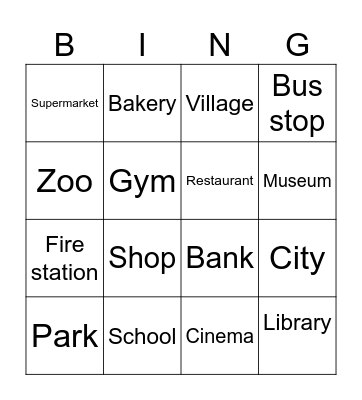 Places in the city Bingo Card