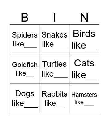 Animals and Actions Bingo Card