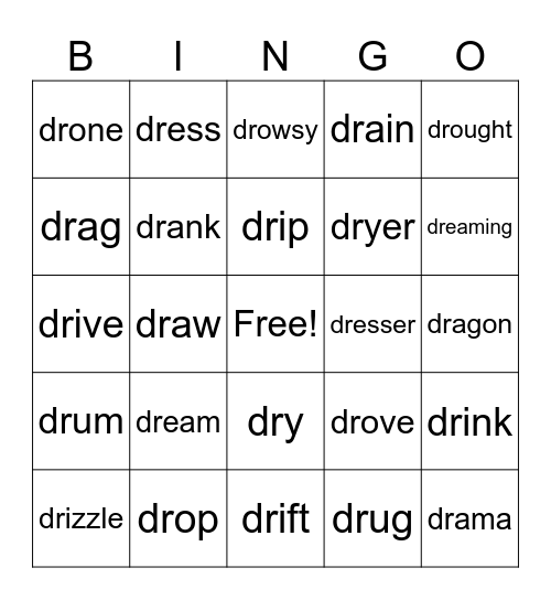 dr initial blend word bingo Card