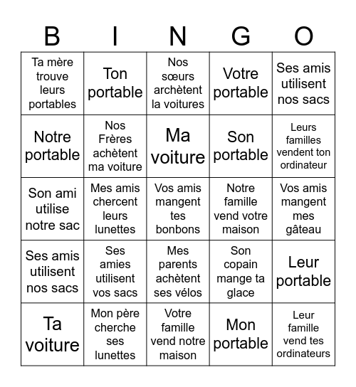 Ma vie est du pain Bingo Card