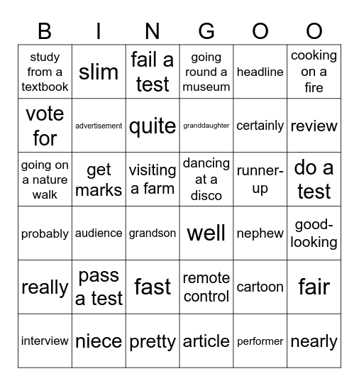 Units 17-20 REvision Bingo Card