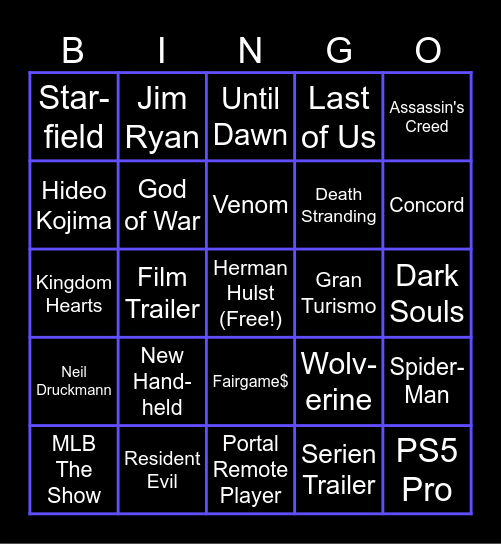 State of Play 2024 Bingo Card