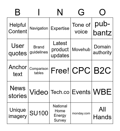 Brands Bingo Card