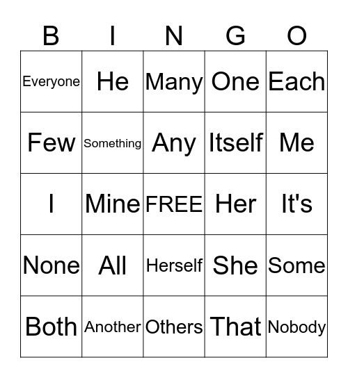 Pronoun  Bingo Card
