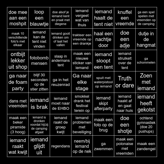 Freshtival 2.0 Bingo Card