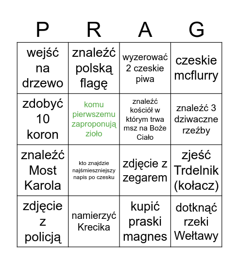 Praga Bingo Card