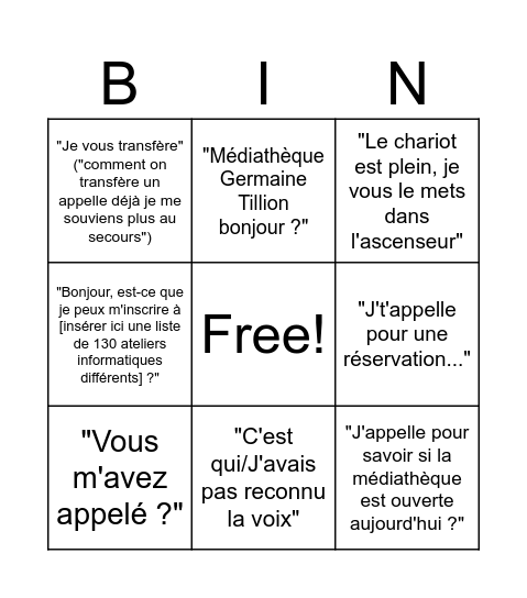 Le bingo du téléphone Bingo Card