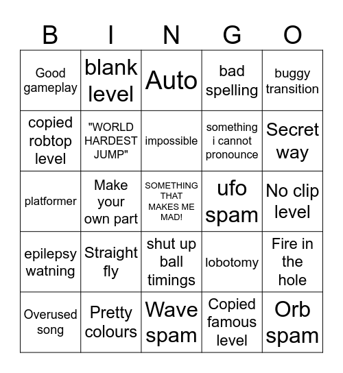 OMG RECENT TAB Bingo Card