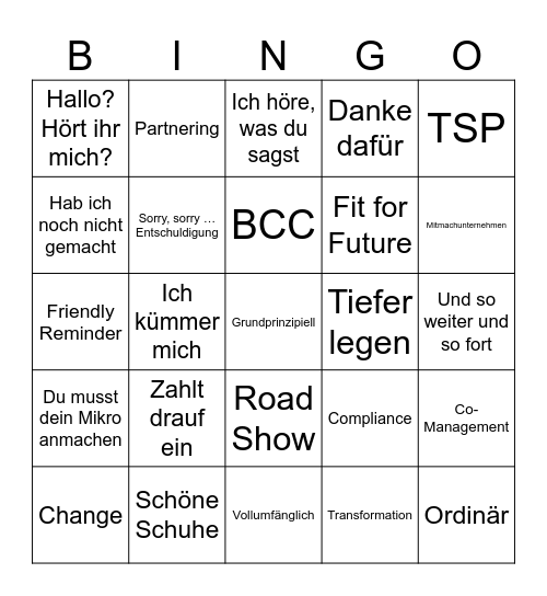 Bingo Reihe 5 Bingo Card