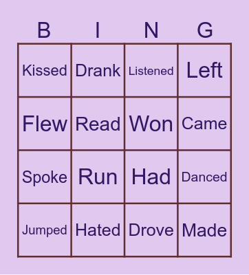Past Simple Verbs (Reg and Irreg) Bingo Card