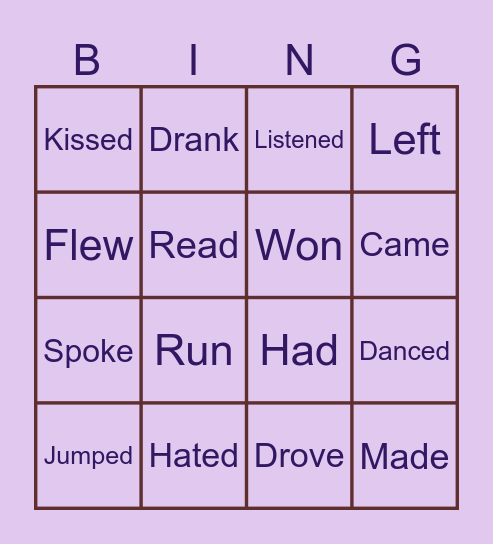 Past Simple Verbs (Reg and Irreg) Bingo Card