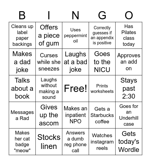 Sandra Bingo Card