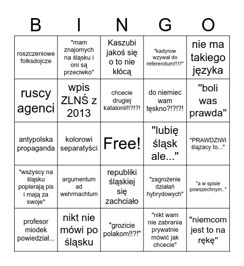 Ustawa o języku śląskim Bingo Card