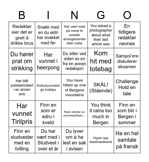 Studvest sommerfest Bingo Card