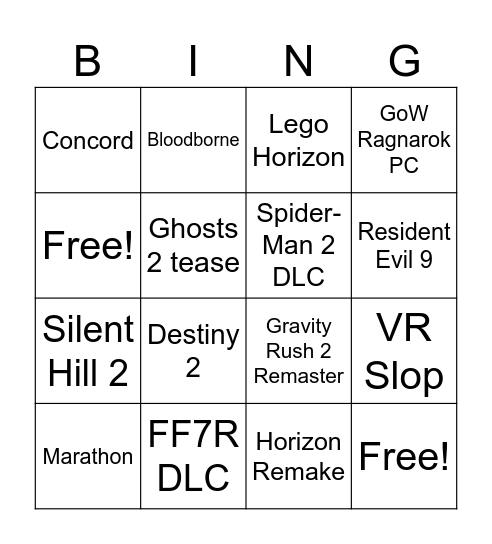 SoP Bingo Card