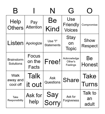 Conflict Resolution Bingo Card