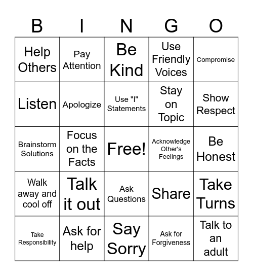 Conflict Resolution Bingo Card