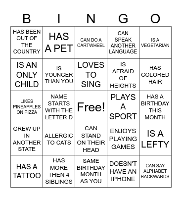 HUMAN SCAVENGER HUNT Bingo Card