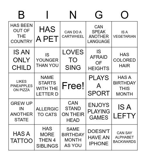 HUMAN SCAVENGER HUNT Bingo Card