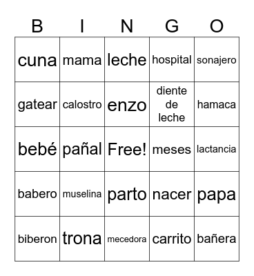 baby bingo Card