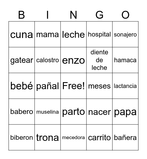 baby bingo Card