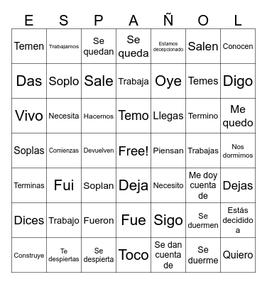 Spanish II Review Bingo Card