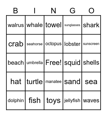 Beach Day Bingo Card