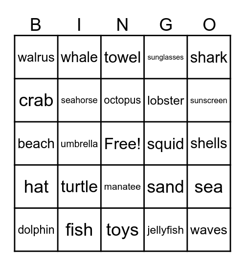 Beach Day Bingo Card