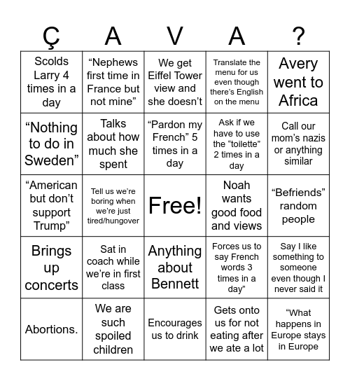 Nicole Bingo Card