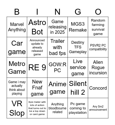 State of play Bingo Card