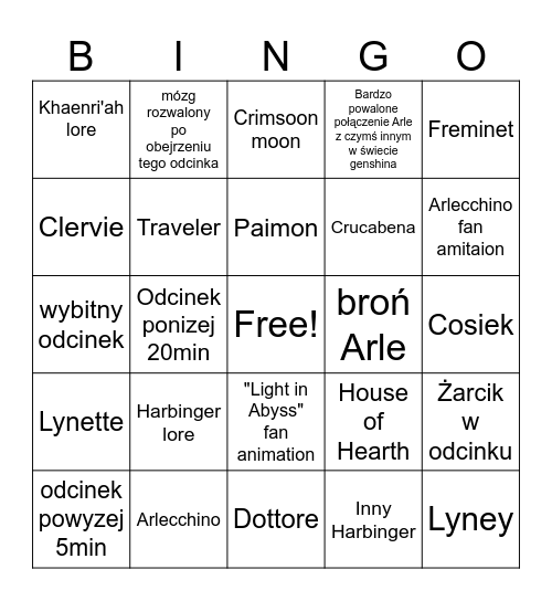 Odcinek coska 5x5 Bingo Card