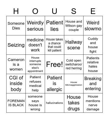 HOUSE MD Bingo Card