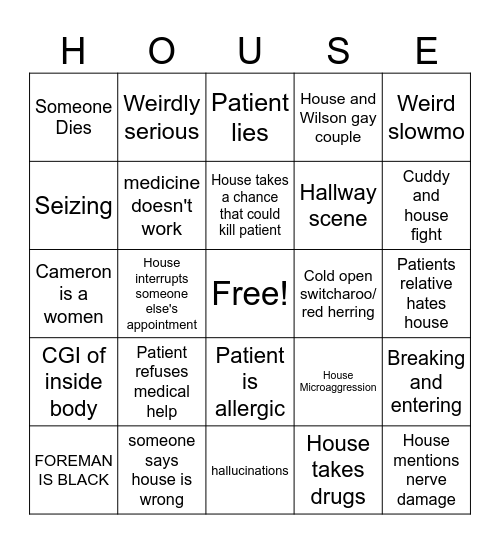 HOUSE MD Bingo Card