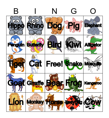 Animals Bingo Card