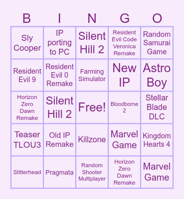 State of Play Bingo Card